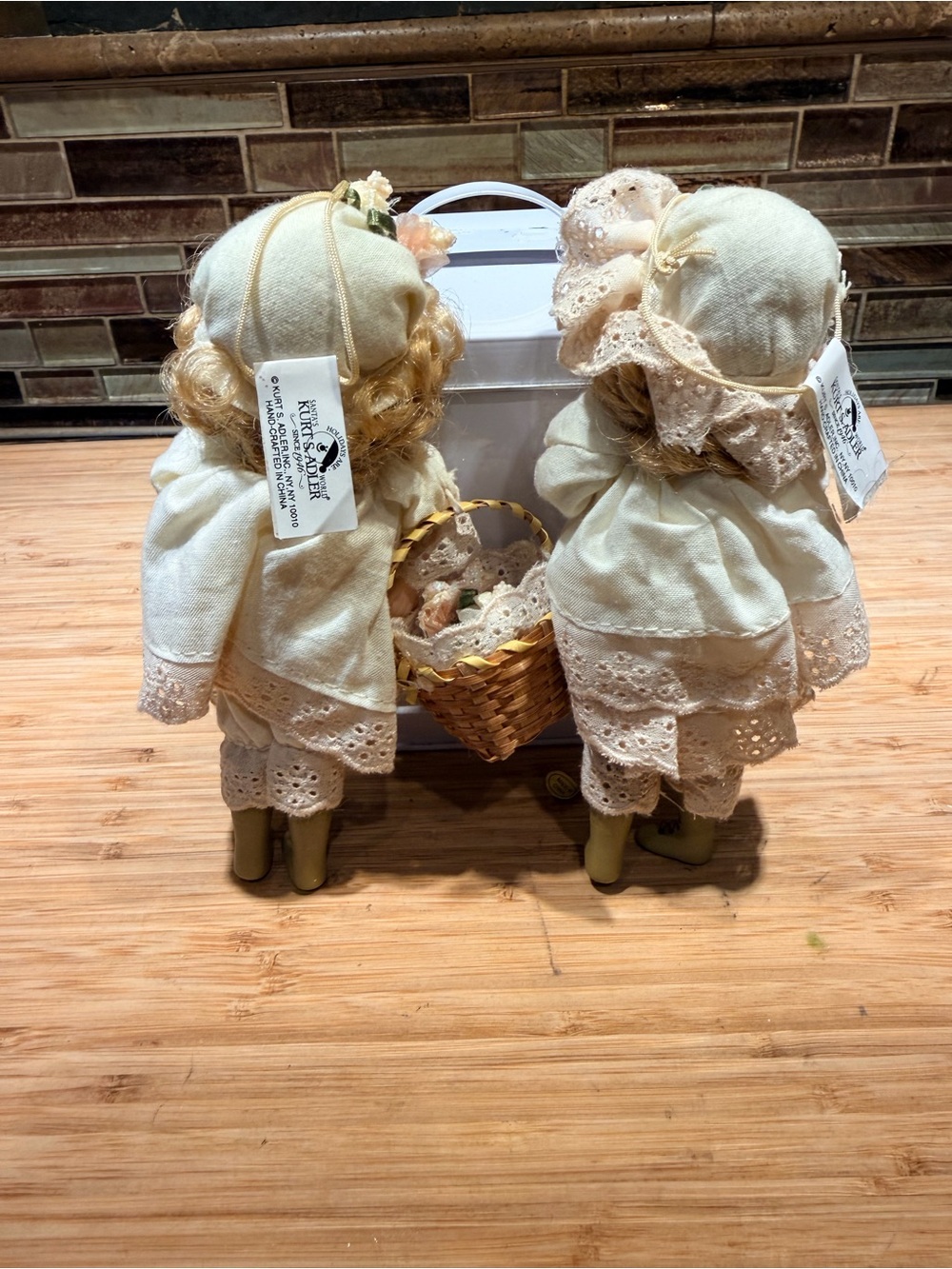 Kurt Adler Porcelain Victorian Girl Doll Ornaments in Cream and Pink - Picture 5 of 11